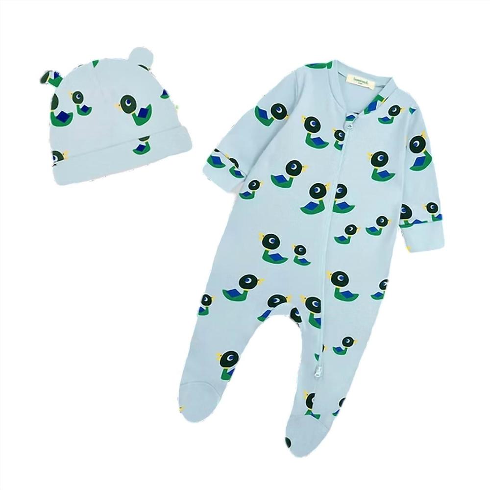 NEW THE BONNIE MOB kids bayley berry ducks & hat set sleepsuit in blue